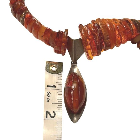 Cognac Amber Choker Necklace | Brown Baltic Amber Beaded Choker Vintage Baltic Amber Choker Necklace Cognac Butterscotch Statement 16”